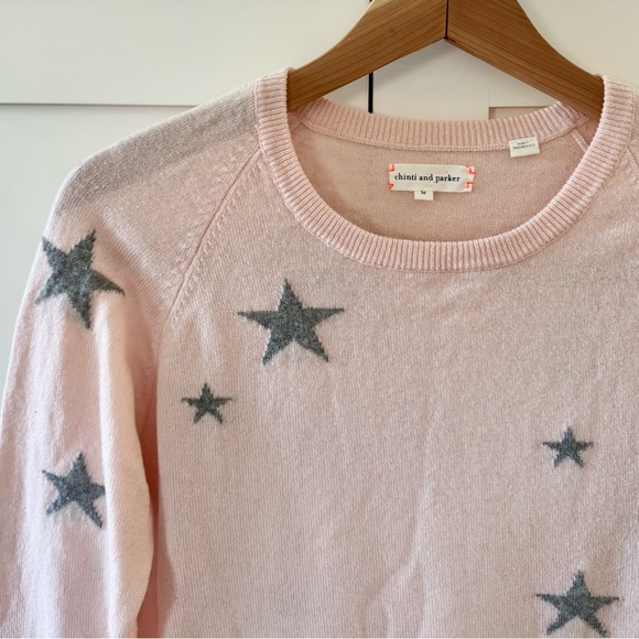 Chinti & Parker Slouchy Star Intarsia Cashmere Jumper Sweater, Pink & Gray sz. M - Picture 7 of 17